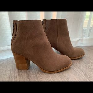 Faux suede heeled booties taupe urban outfitters